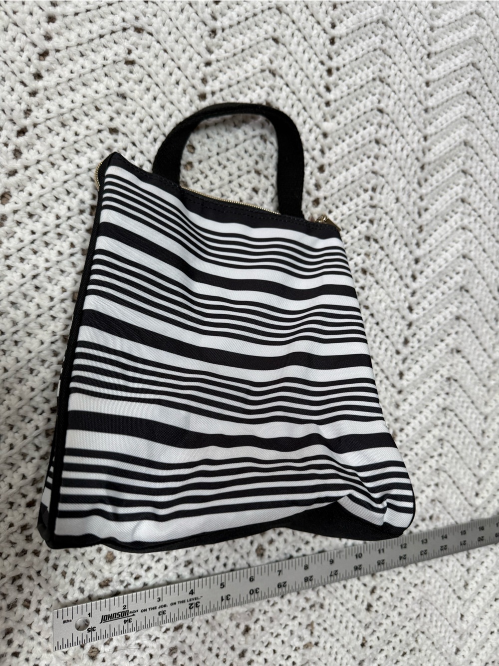 Black and White Striped Zip-Top Handbag